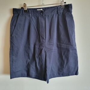 L.L.Bean Original Fit High Waisted Shorts Navy Blue Cotton Pockets Large 12